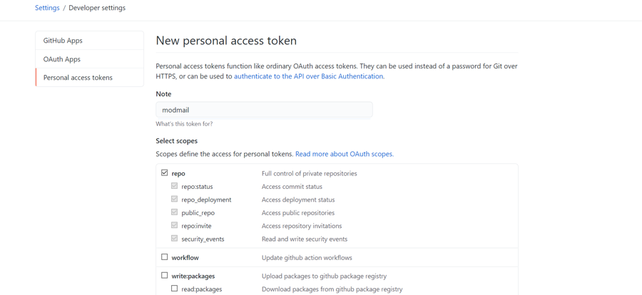 Name your github Token